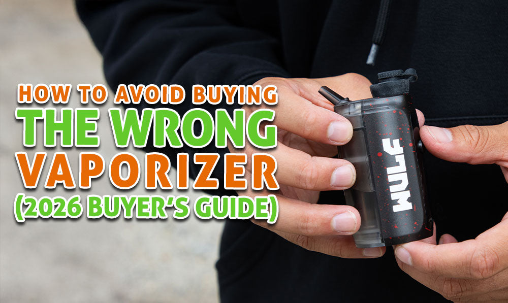 man holding the Wulf Growler with both hands outdoors with text