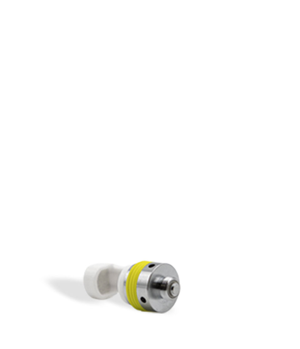 Small mechanical hammer coil accessory for vaping on a white background on side view
